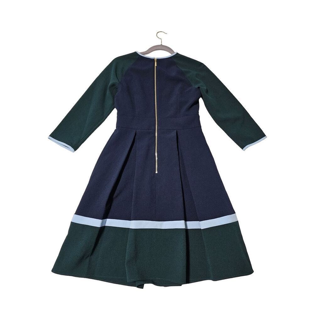 1901 NWT Sz4 Navy Blue Green block pleated fit n flare dress. Formal. Proper - Picture 2 of 16
